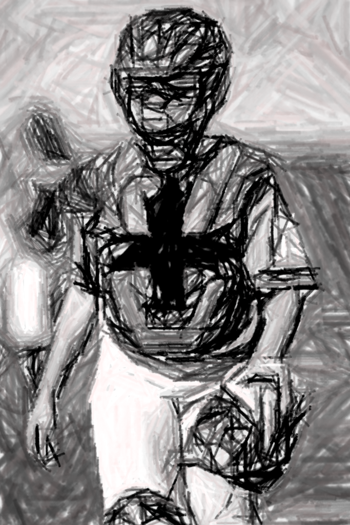 Softball catcher walking